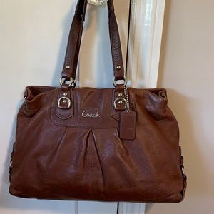 Brown Coach shoulder bag with silver detail